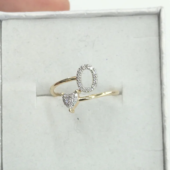Real diamond 10kt Yellow Gold Initial O Ring For Women